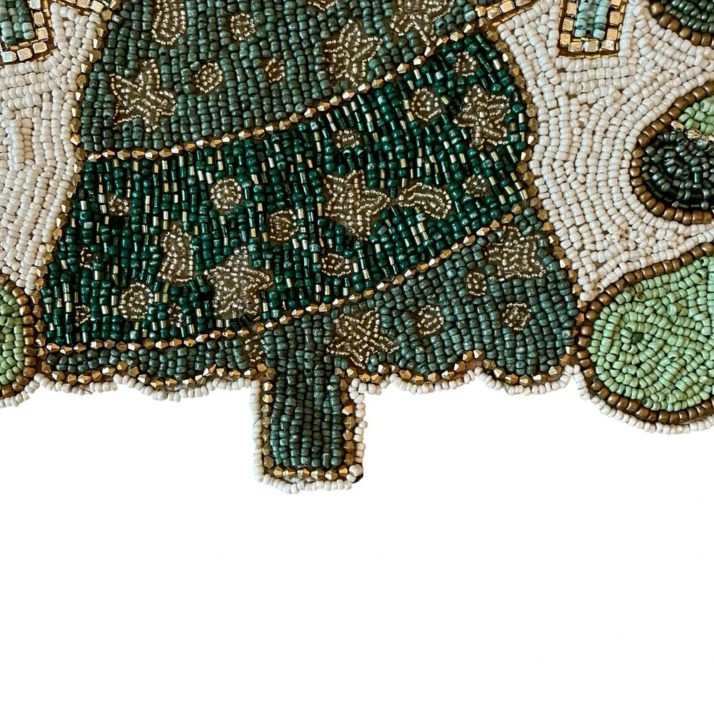 Christian Lacroix Christmas Tree Beaded Table Runner Centerpiece 13x36 Green NEW